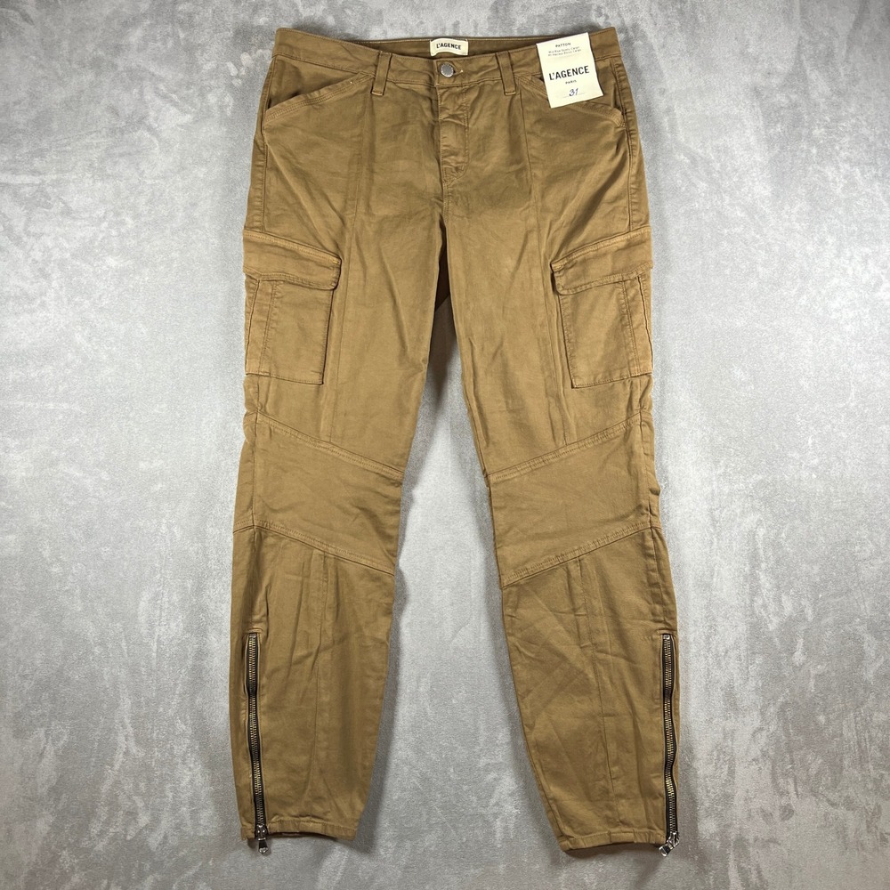 NWT L'AGENCE Patton Mid Rise Skinny Cargo Pants Brown Olive Ankle Zip Size 31